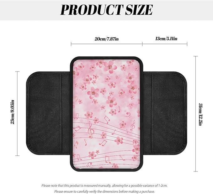CLOHOMIN Pink Cherry Blossom Center Console Cover for Car Sedan Van Music Note Car Seat Box Cover with Side Pockets Universal Auto Armrest Coverc Accessories