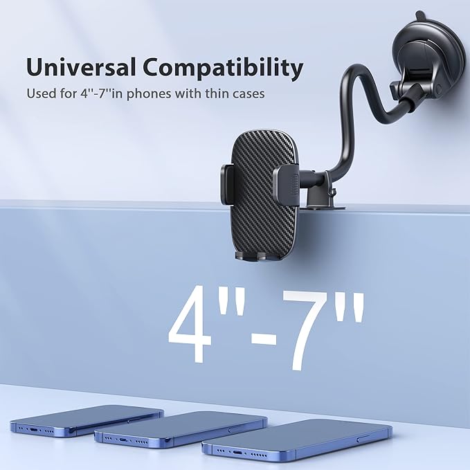 Qifutan Phone Holder - 14-Inch Long Arm Windshield Car Cell Phone Holder Anti-Shake Stabilizer Automobile Mount for iPhone Android Smartphones