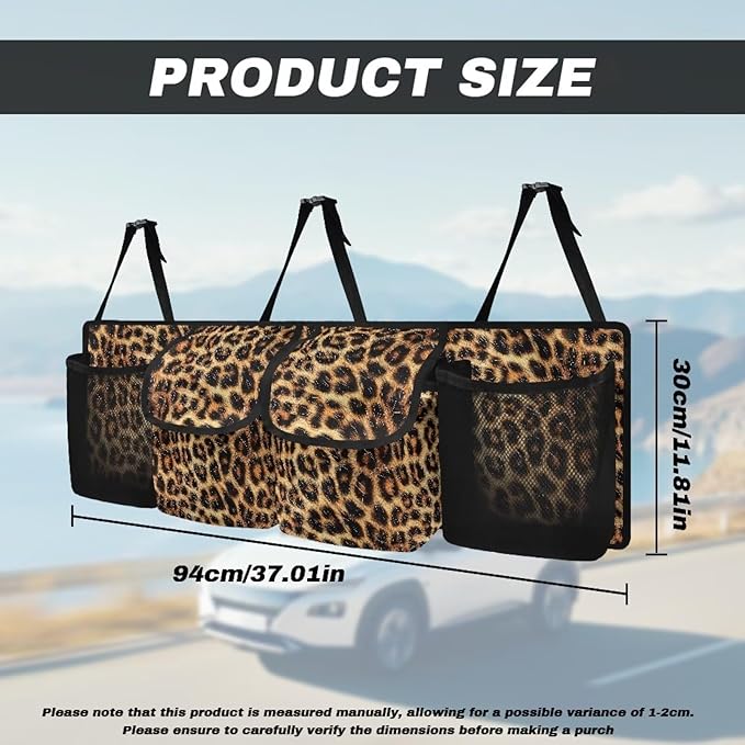 Backseat Trunk Organizer for Car Brown Leopard Print Back of Seat Car Organizer with Extra Storage Space for SUVs,Trucks,Vans,Car Organization