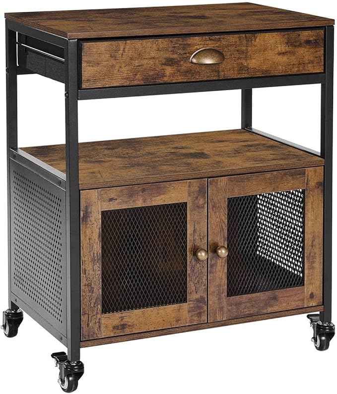 Farmhouse Coffee Bar Cabinet with Wheels, 24 Inch Movable Sideboard with Storage, Multi-Purpose Buffet Table for Kitchen, Entryway Decor