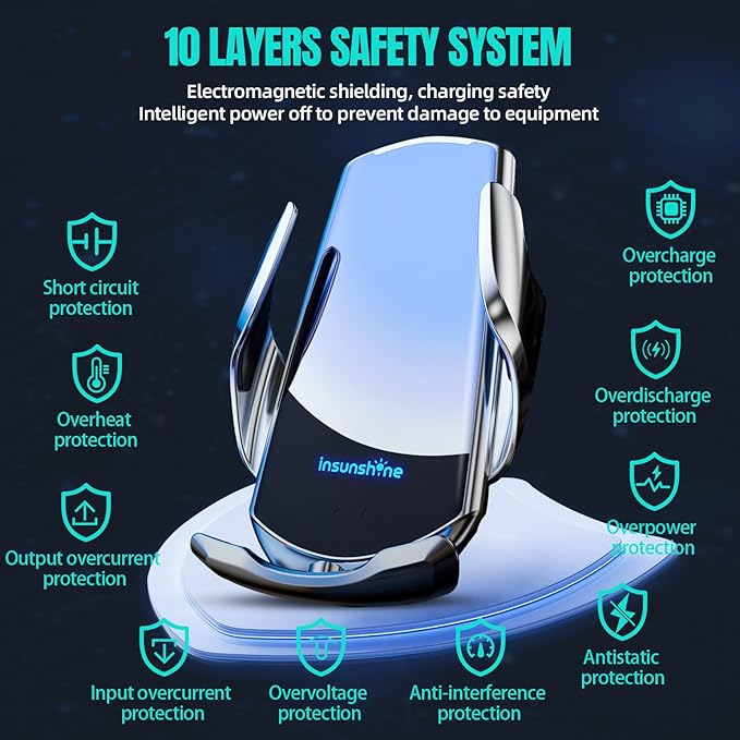 Wireless Car Charger, MAX 15W Fast Charging Auto Clamping, Sensing Phone Holder Mount, fit for iPhone 16 15 14 13 12 Pro Max Xs X, Samsung Galaxy S24 Ultra S23 S22 S21 S20 Note20 (1-Silver)