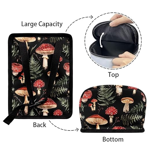 Car Accessories Back Seat Multipurpose Car Trash Can with Lid, Leak Proof Waterproof Hanging Car Garbage Can for Road Trip Travel, Mushroom Print