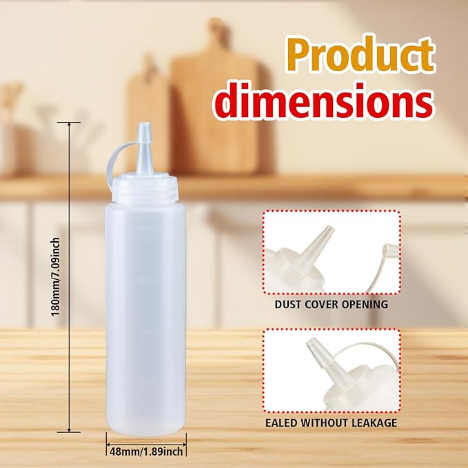 Squeeze Bottles for Sauces,Leak-Proof Condiment Dispenser, BPA-Free Kitchen Restaurant Squeeze Bottle Set with Wide Mouth for Ketchup, Mustard,Syrup,Dressings (White, 4Pack-8oz(200ml))