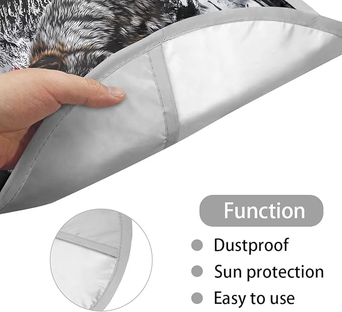Vintage American Flag Wolf Pattern Car Steering Wheel Sun Shade Cover Universal Steering Wheel Sun Heat Shield Steering Wheel UV Reflector Shade Cover for Truck Car SUV Van