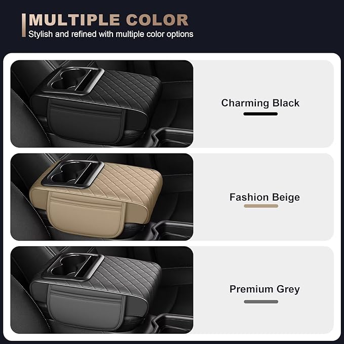 Center Console Cover Fit for Tacoma Faux Leather Car Armrest Cushion with Storage Bags, Cup Holder & Phone Storage Multifunctional Middle Console Cover(Grey)