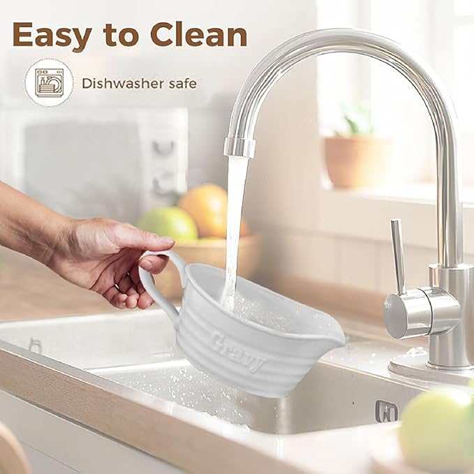 Qlans Large 18 Oz eramic Gravy Boat, with Big Dripless Lip Spout,,Serving Dispenser, Porcelain Pitcher for Sauces, Dressings and Creamer, Large Handle, Microwave and Dishwasher Safe,
