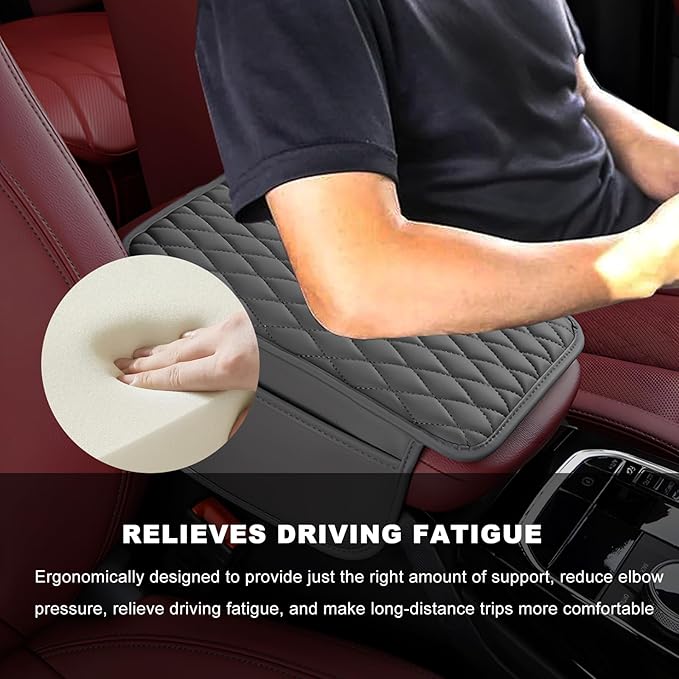 Car Center Console Cover, Waterproof Leather Arm Rest Cushion Pad with 2 Storage Bags, Anti-Scratch Armrest Seat Box Protector Interior Accessories for Most Vehicles (Gray)