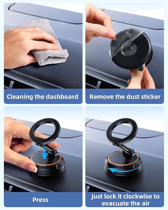 Magnetic Car Phone Holder Compatible with Magsafe, 360 Rotatable Vacuum Suction Cup Car Mount Dashboard, Magnet Cell Phone Holders for Your Car Fit for iPhone 16 Pro Max 16 Pro 16 15 14 13 12