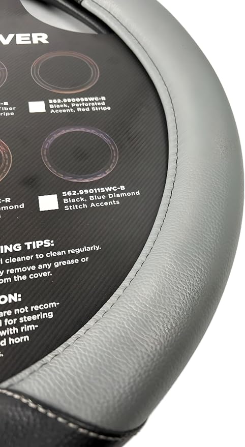 AUTOMANN Premium Vinyl Semi Truck Steering Wheel Cover, 18 inch Diameter, 3 Color Variations: Red/Black, Blue/Black, Gray/Black (Gray and Black)