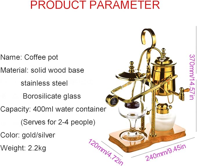 Luxury Balancing Siphon Coffee Maker/Brewer,Balance Syphon Coffee Maker Double Column,Easy to Clean Permanent Filter and Water Retainer,B