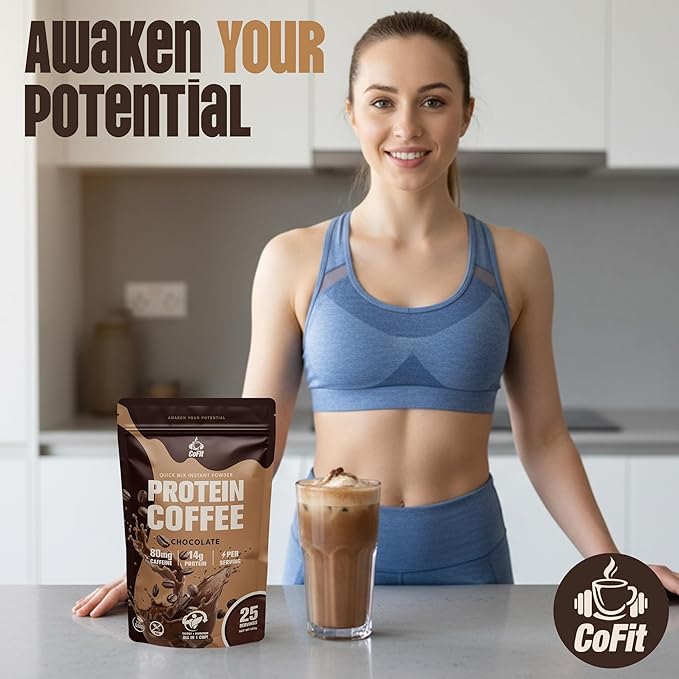 COFIT Coffee with Protein, Protein Powder Energy Drink - Instant Coffee Blend with Added Protein for Enhanced Focus & Stamina - 19 oz