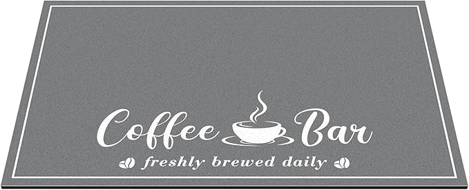 Absorbent Coffee Mat, Fashion Dish Drying Mat for Kitchen Counter Coffee Bar Accessories Espresso Machine Dish Rack 12" x 20" Dark Grey