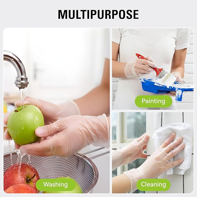 SWIFTLITE Disposable Vinyl Gloves, Food Safe, Latex-Free Powder-Free Clear Plastic Gloves for Cooking, House Clean, Food Prep