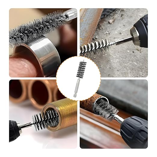 Bore Brush for Drill – 8pcs Stainless Steel Wire Tube Brush in Different Sizes, Twisted Wire Cleaning Brush with 1/4" Hex Shank, bore Brush Copper Pipe Cleaner for Power Drill & Tube Cleaning