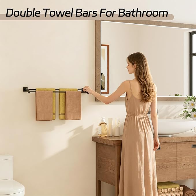 Alise Double Towel Bar, 28 Inch Towel Rack for Bathroom Wall Mounted, SUS304 Stainless Steel Bathroom Towel Holder Joining Process Towel Rail for Bathroom,Matte Black