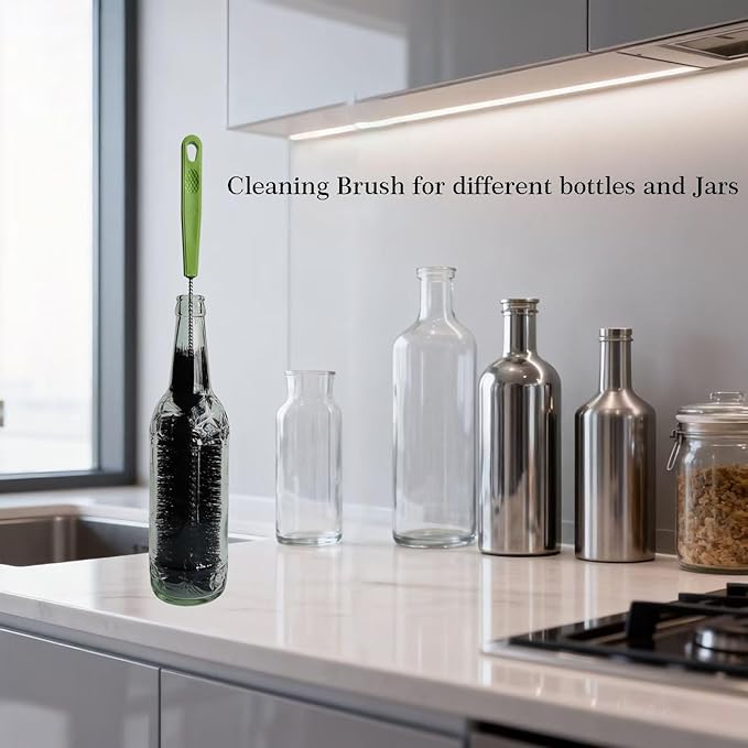 17 Inches Extra Long Handle Bottle Cleaning Brush for Narrow Neck Wine, Beer Bottle, Sport Bottles, Baby Bottles, deep Cups, Vase, Thermos, Glass, Pipes, Kitchen Sinks, Flask, and Hummingbird Feeders