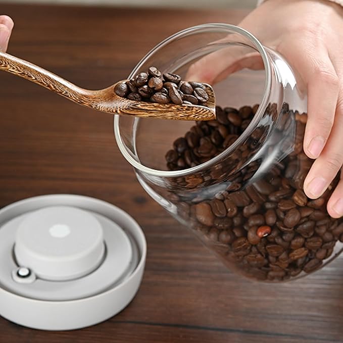 Sealed Glass Coffee Storage Canister Press Vacuum Seal Container for Bean Seasonings Dry Food Vacuum Press Coffee Container with Silicone Seal