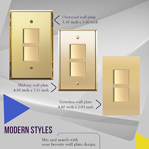 ENERLITES Elite Series Double Decorator Switch with Screwless Wall Plate, Combination Paddle Switch, Ground Terminal, Single Pole, Residential Grade, 15A 120V-277V, 62834-GDWP, Gold with Wall Plate