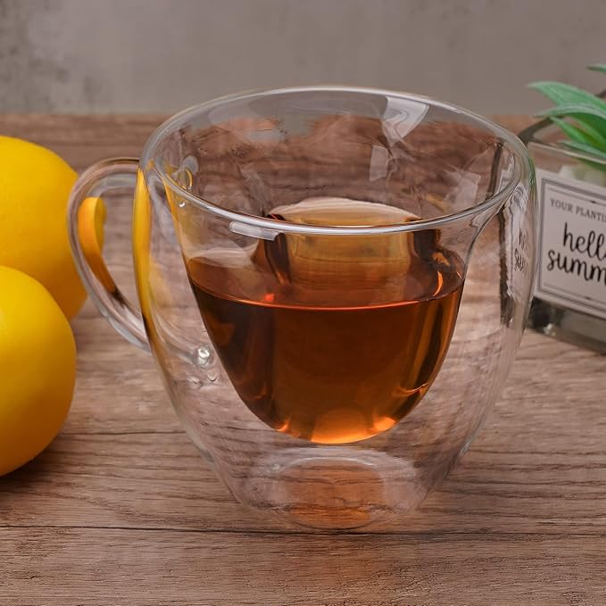 Heart Shaped Double Walled Insulated Glass Coffee Mugs or Aesthetic Tea Cups, Double Wall Glass 8 oz, Clear