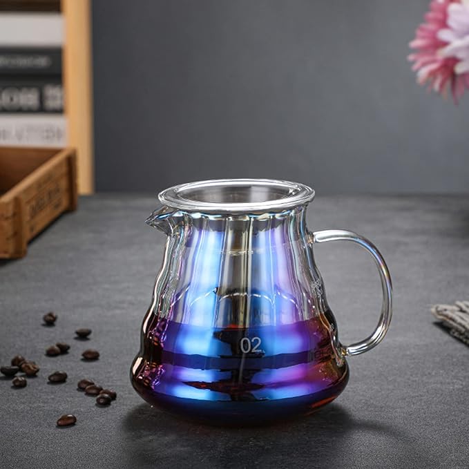 Iridescence Glass Coffee Server - Colorful Standard Carafe for Pour Over Coffee Maker, Heat Resistant Pot, 500ml (17oz), Single Cup, Clear