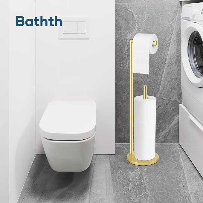 Toilet Paper Holder Stand,Toilet Paper Holder Free Standing,Gold Toilet Stand Holder for 4 Rolls,Toilet Paper Storage by Bathth