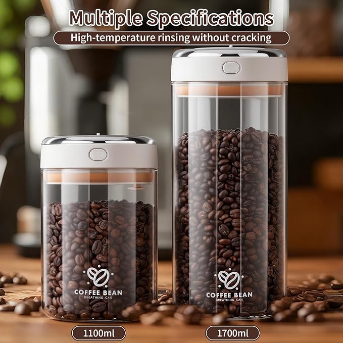37oz Airtight Glass Coffee Canister with One-way CO2 Valve, Borosilicate Vacuum Coffee Bean Storage Canister with Date Tracker, Wide-Mouth Storage Container for Home,Kitchen,Coffee Bar