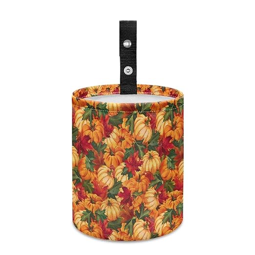 Maple Leaves Pumpkins Trash Can for Car Auto Garbage Can for Back Seat Leak Proof with Adjustable Buttons Car Accessories for Women Interior