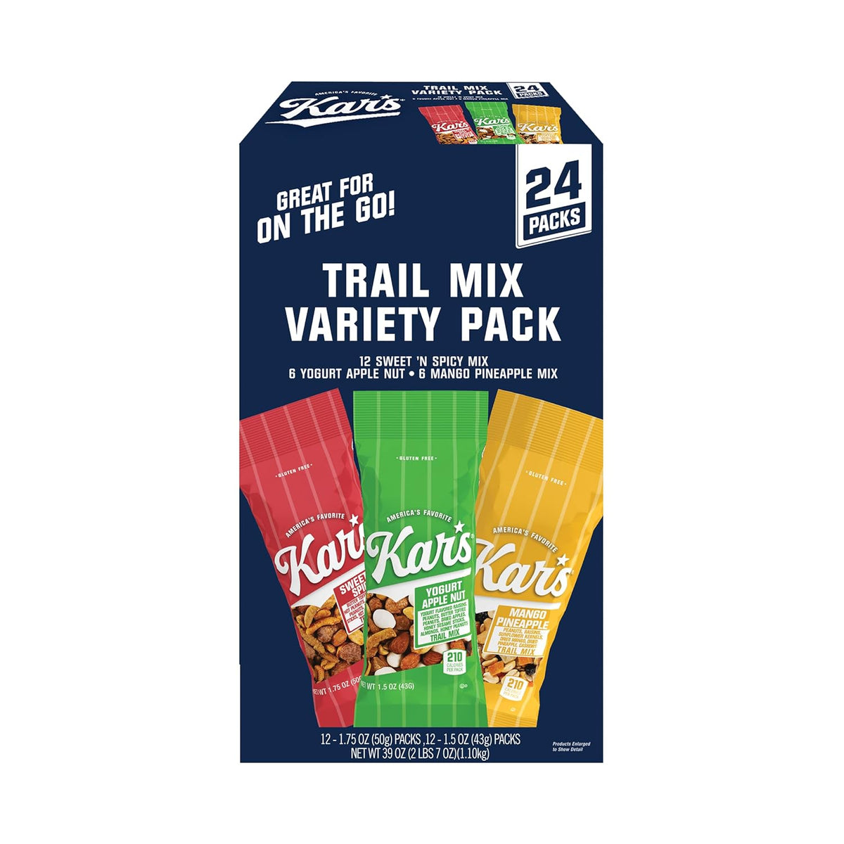 Kar’s Nuts Sweet ‘N Salty Trail Mix Variety Pack, Pack of 24 – Sweet ‘N Salty, Sweet ‘N Spicy, Peanut Butter ‘N Dark Chocolate – Individually Wrapped, Gluten-Free Snack Mix