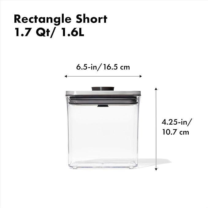 OXO Steel POP Container Short Rectangle- 1.7 Qt for Brown Sugar, Dried Beans and More,Grey