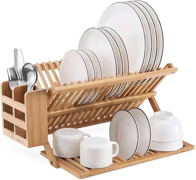 HBlife Wooden Drying Rack Stand Drainer Storage Holder Organizer Kitchen Cabinet(Keep Dry)