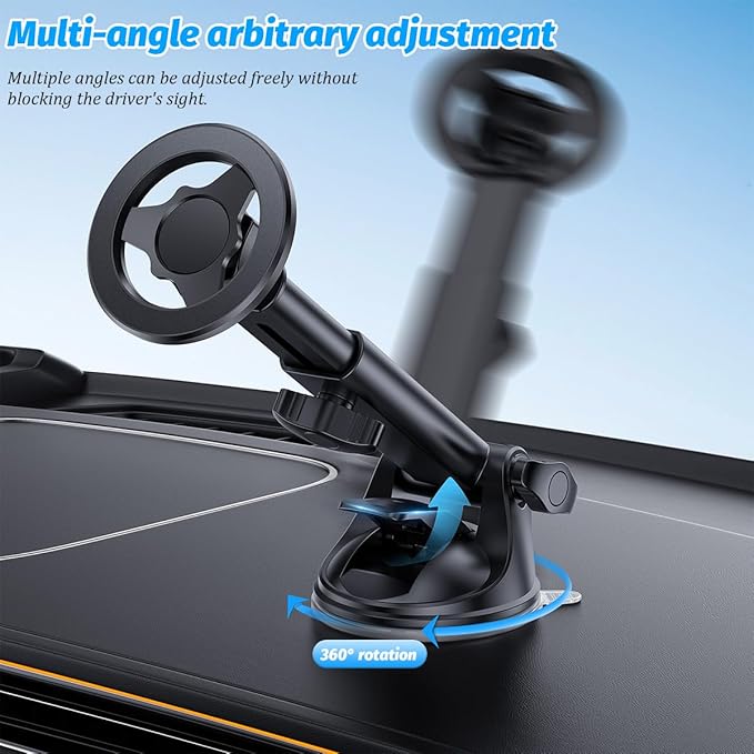 Magnetic Car Phone Holder, 360° Adjustable Vehicle Cell Phone Mount with Suction Cup Stand, Automotive Smartphone Holder for Dashboard Windshield, Universal for SUV RV Truck (StyleB)