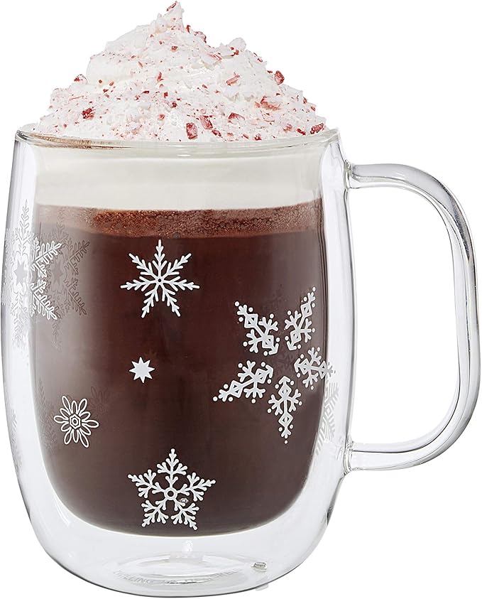 ZWILLING Sorrento Double Wall Glass Snowflake Coffee Mugs, Set of 4, 12oz. Each