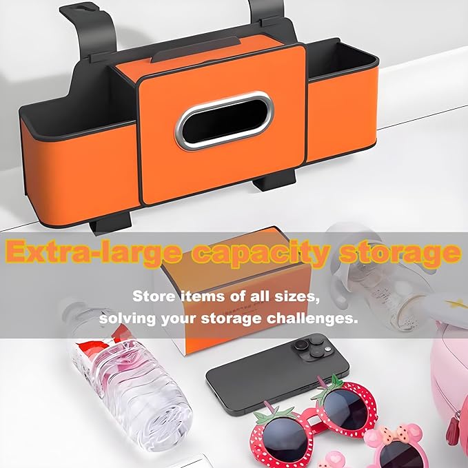 Car Back Seat Organizer, Multifunctional Car Seat Back Storage Box with 2 Cup Holders, Tissue Box for Hold Phones,Snacks, Drinks, Handbags (Brown)