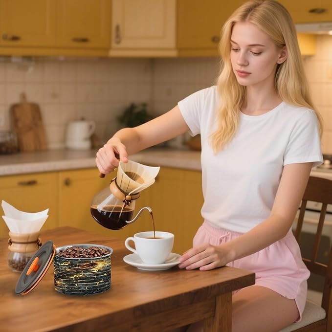 YETTASBIN Gold Guitar Airtight Food Storage Containers 900ml/30oz, Stainless Steel Coffee Canisters with Vacuum-Lock Lid for Kitchen Organization, Coffee Bean, Tea, Sugar, Flour