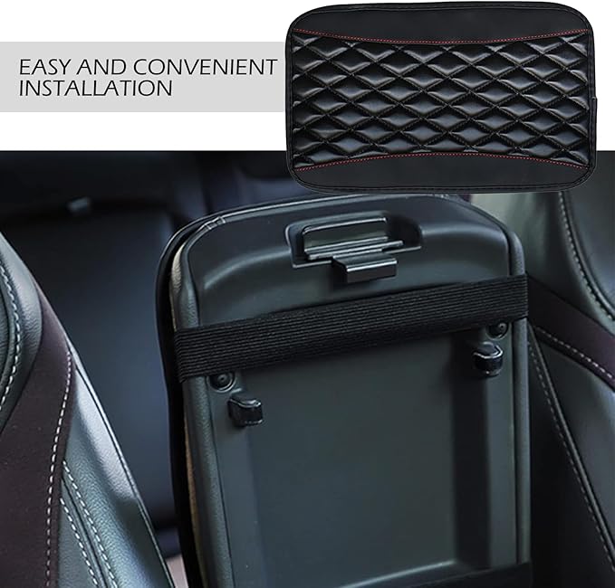 Car Center Console Cover, Leather Waterproof Car Armrest Cover Cushion, Auto Center Console Cushion Pad, Auto Interior Accessories for Most Vehicle, SUV, Truck (Black)