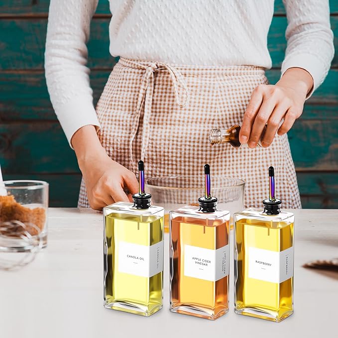 3 Sets Olive Oil Dispenser Bottles for Kitchen with Nozzles Funnel Labels Cooking Oil Dispenser 500ml Set for Kitchen Vinegar Coffee Syrup (Bright Color)
