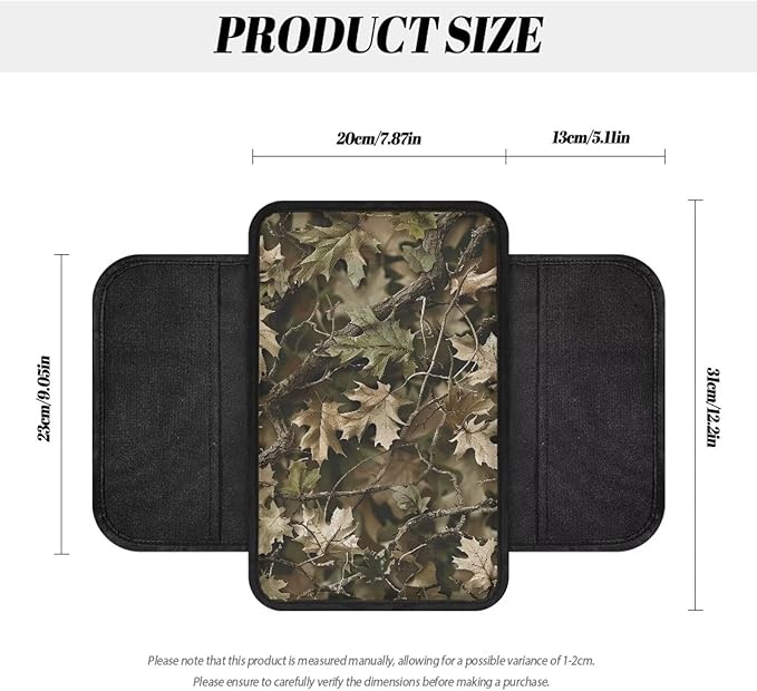 Dreaweet Hunting Deer Camo Car Center Console Cover with Pockets,Car Armrest Cover Center Console Cushion Pad Soft Comfy Arm Rest Cover for Car Truck SUV Van Sedan