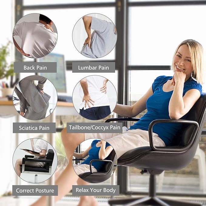 Aukee Lumbar Support Pillow for Car, Genuine Leather Memory Foam Pillow Lower Back Cushion for Office Chair with Adjustable Strap (Black)