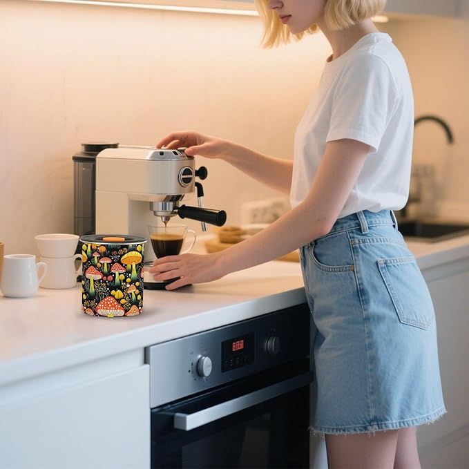 ALAZA Colorful Mushroom Airtight Coffee Bean Canister 900ml Food Storage Containers with Lids For Gournd, Tea, Sugar, Flour, Rice, Cereal, Candy Cookie Jar