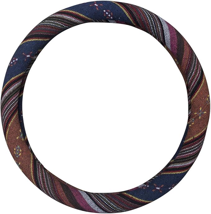 Medium Ethnic Style Coarse Flax Cloth Automotive Steering Wheel Cover Anti Slip and Sweat Absorption Auto Car Wrap Cover (14.5''-15'',F)