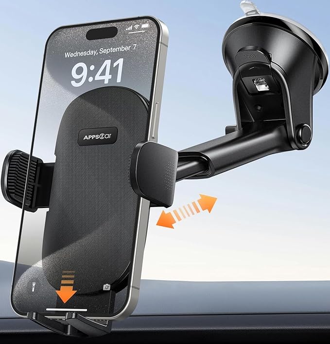 APPS2Car Car Phone Holder Mount, Dashboard/Windshield/Cell Phone Holder for Car, Compatible with iPhone, Samsung, All Phones,Black