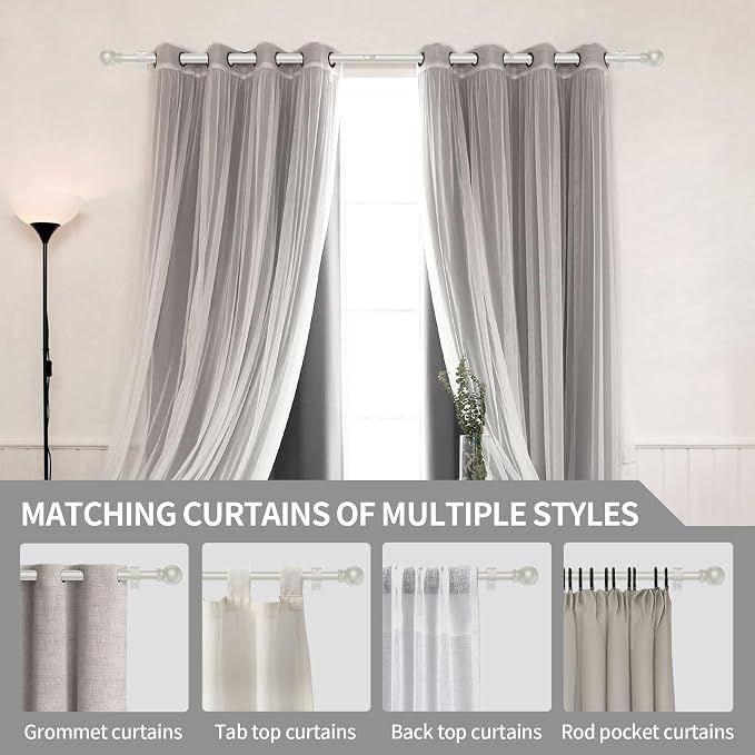 Thestoa Nickel Curtain Rods for Windows 48 to 84-92 Inch, Stainless Steel Long Curtain Rods for Bedroom, Living Room, Kitchen, Farmhouse, Outdoor
