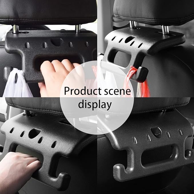 AUCELI Car Seat Headrest Hook, 2 Pack Hanger Storage Organizers for Purse Coat Grocery Handbag, Multifunctional Back Seat Headrest Grab Handle, Interior Accessories Universal for Car, Truck, SUV