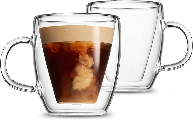 Godinger Coffee Mug Set, Glass Coffee Mugs, Double Wall Insulated Glass Coffee Cups, Espresso Cups, Tea Cup - 13.5oz, Set of 2 (Pack of 2)