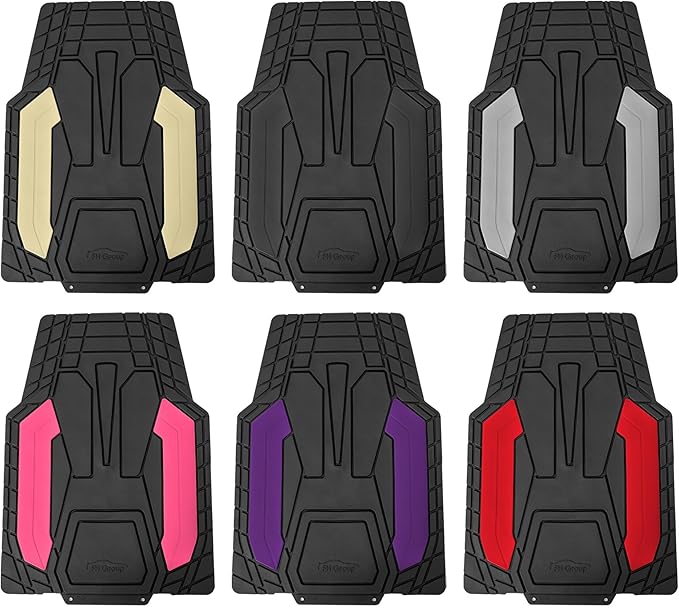 FH Group Automotive Heavy-Duty Rubber Floor Mats, Universal Fit Full Set, Climaproof, Trimmable for Most Sedan, SUV, Truck Floor Mats - Gray
