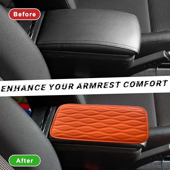 Car Center Console Pad, Waterproof PU Leather Auto Armrest Box Cover, Comfortable Vehicle Arm Rest Protector Cushion Pad for Car SUV, Universal Car Accessories (Orange)