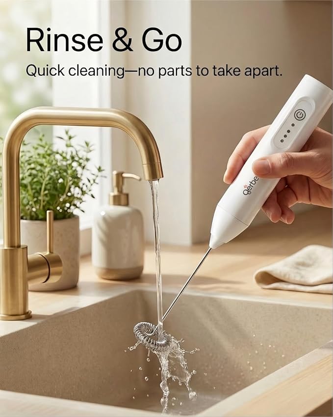 Gerbera Rechargeable Milk Frother Handheld,3 Speed Adjustable Electric Whisk Foam Maker, Handheld Drink Mixer, Frother Wand,Milk Foamer for Protein Powder, Drinks (White)