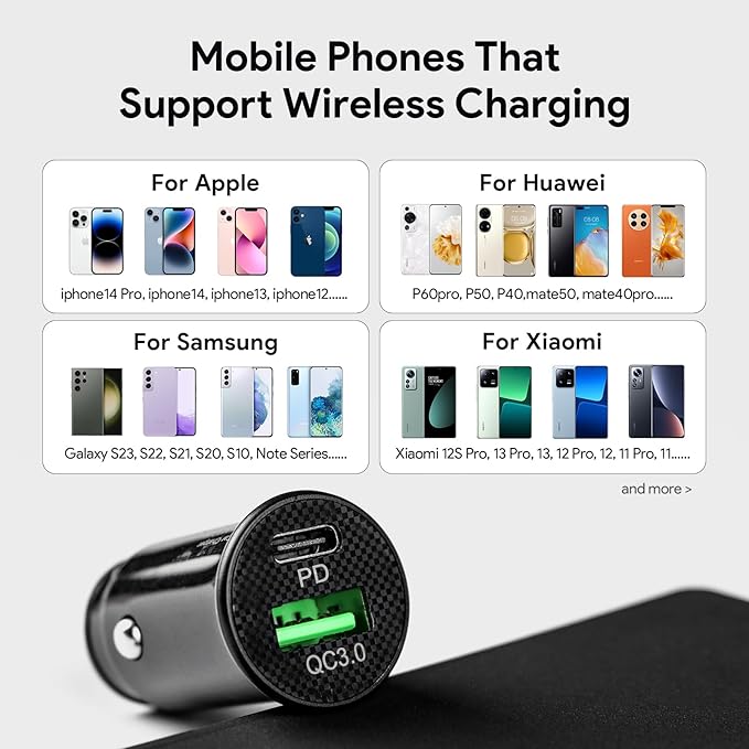 General Wireless Phone Charging Pad with Lighting Silicone Dual Charging Ports Quick Charger Station 15W Adapter for Smartphone Phone (Type-C Without Cigarette Lighter Adapter)