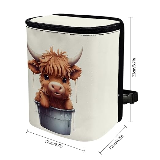 Cute Highland Cow Car Trash Can Easy Installation Multipurpose Trash Bin for Cars Leak Proof Car Trash Bag Hanging Automotive Accessories Universal Fit for Most Cars,SUV,Sedans