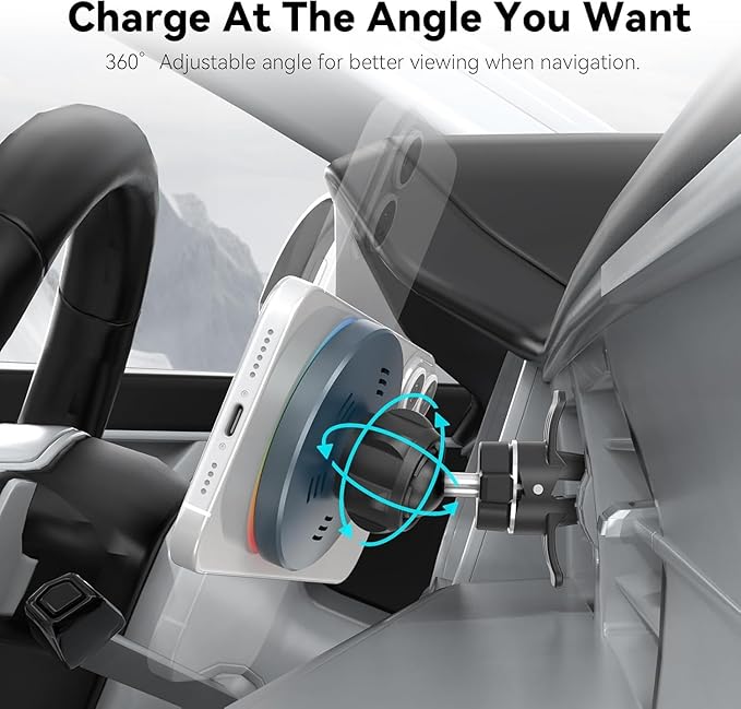 Lecork for Magsafe Car Mount Charger with Cigarette Lighter Adapter, 15W Air Vent Magnetic Wireles Car Mount Charger for iPhone 16 Pro, Car Phone Holder for iPhone 16 15 14 13 12, Zinc Alloy, Black